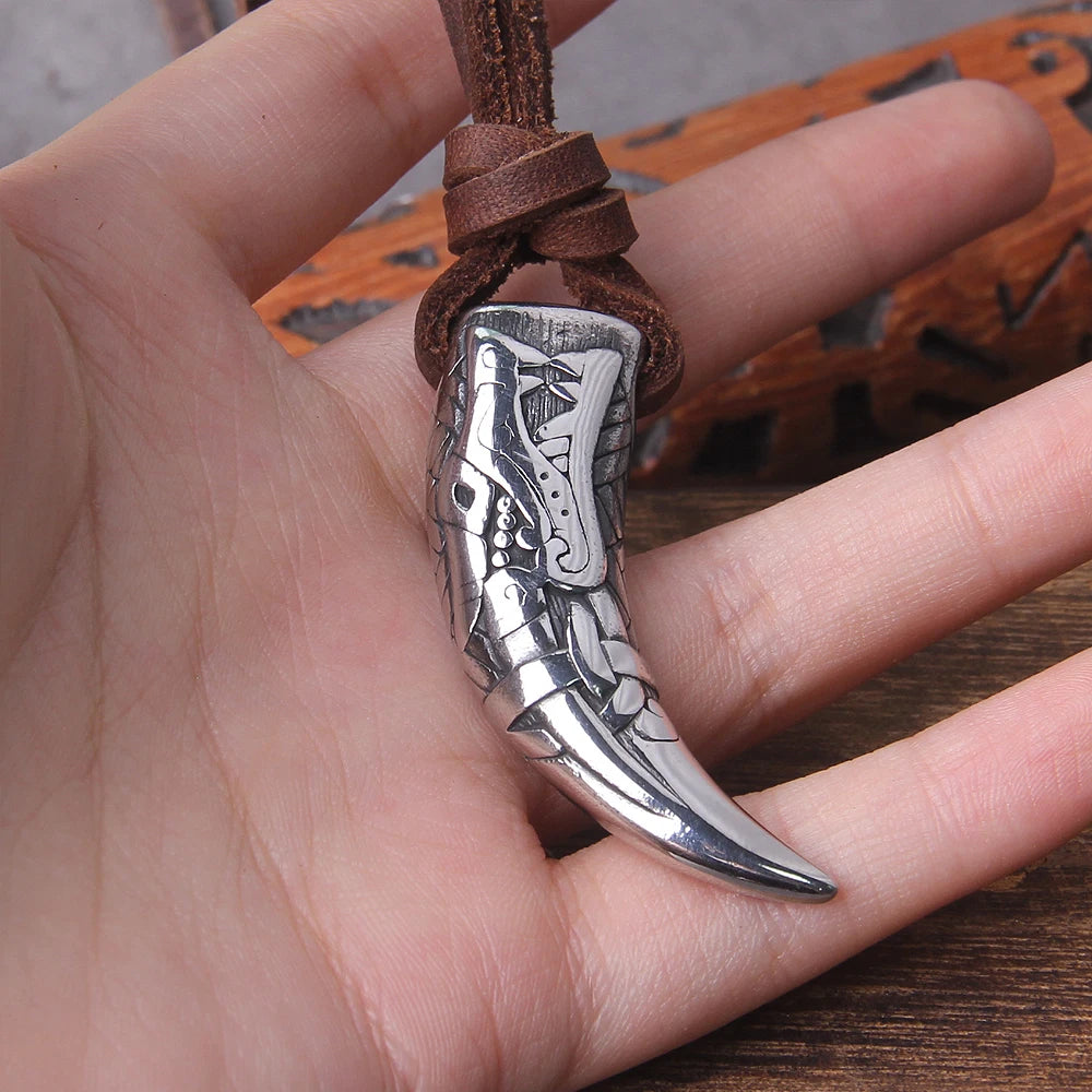 Madeinsea© - Stainless Steel Wolf Fang Tooth with Carving Patterns ...