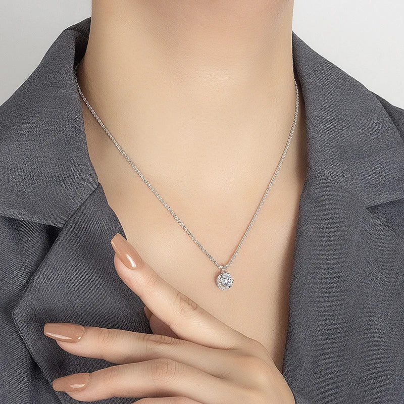 PERFANY 1/2CT Moissanite Necklace for Women S925 Pure Silver Sparkling Crown Diamond Pendant Luxurious Wedding Jewelry - Madeinsea©
