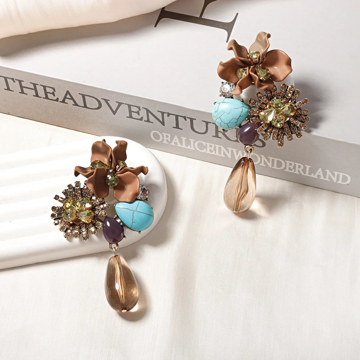 ZAA Personalized Trendy Resin Flower Water Drop Long Earrings