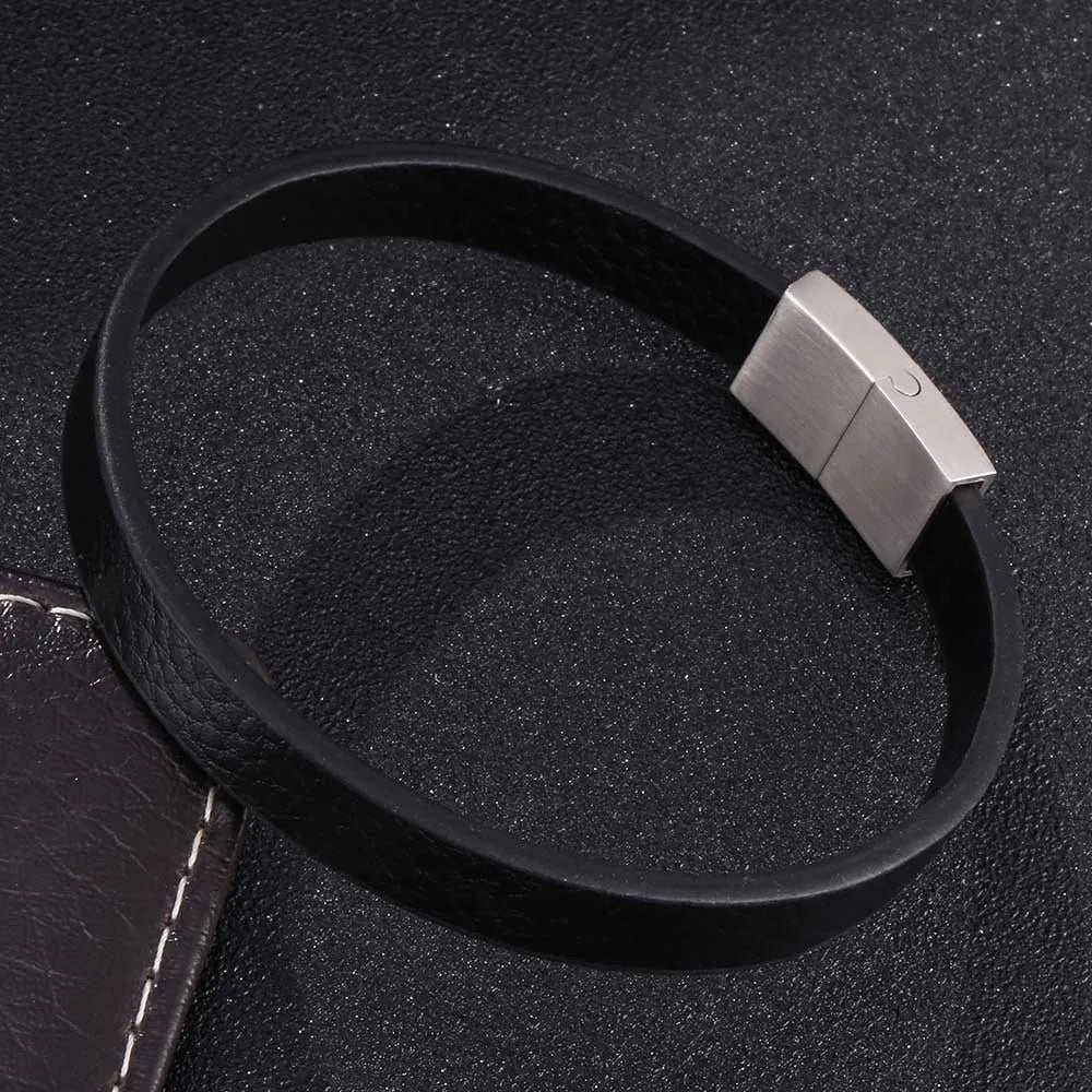 MKENDN 10mm Wide Black Genuine Leather Cuff Bracelet For Hand Wrist Wristband Men Woman Punk Bangle Couple Jewelry Gift