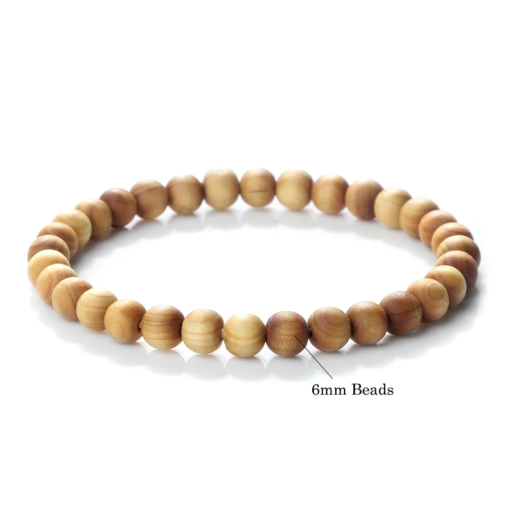 High Quality Cliff Cypress Wooden Beads Bracelets Women Men Meditation Handmade Stretch Bracelets Healing Yoga Jewelry 6/8/10mm