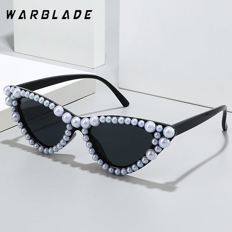 Luxusmarke Design Feinschimmernde Perlen-Sonnenbrille Damen Cat Eye Brille Lässig Bling Sonnenbrille Lentes De Sol Mujer UV400