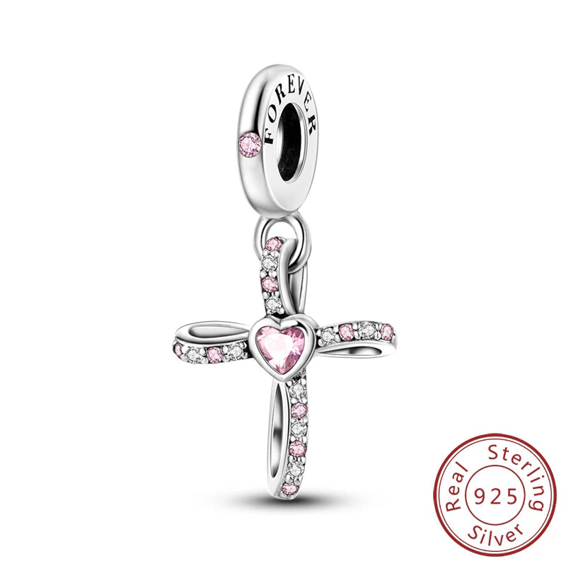 100% 925 Sterling Silver Charms Beads Bible Zircon Cross Jesus Both Hands Pray Fit 925 Original Bracelets Fine DIY Party Jewelry