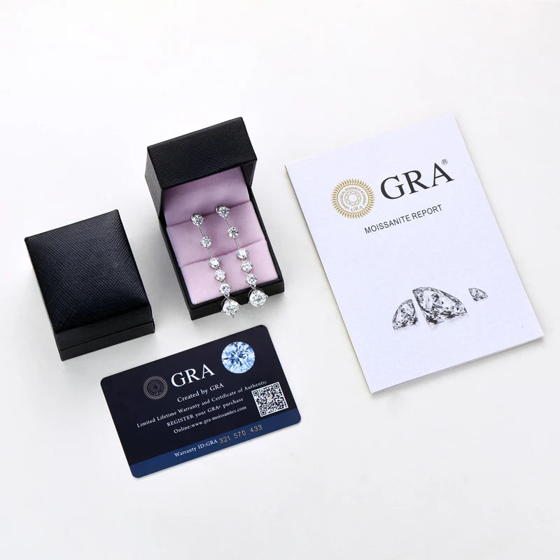 OXTAO Full Moissanite Long Tassels Earring for Women Real 925 Silver Dangling Earrings Wedding Jewelry Pendant GRA Certified