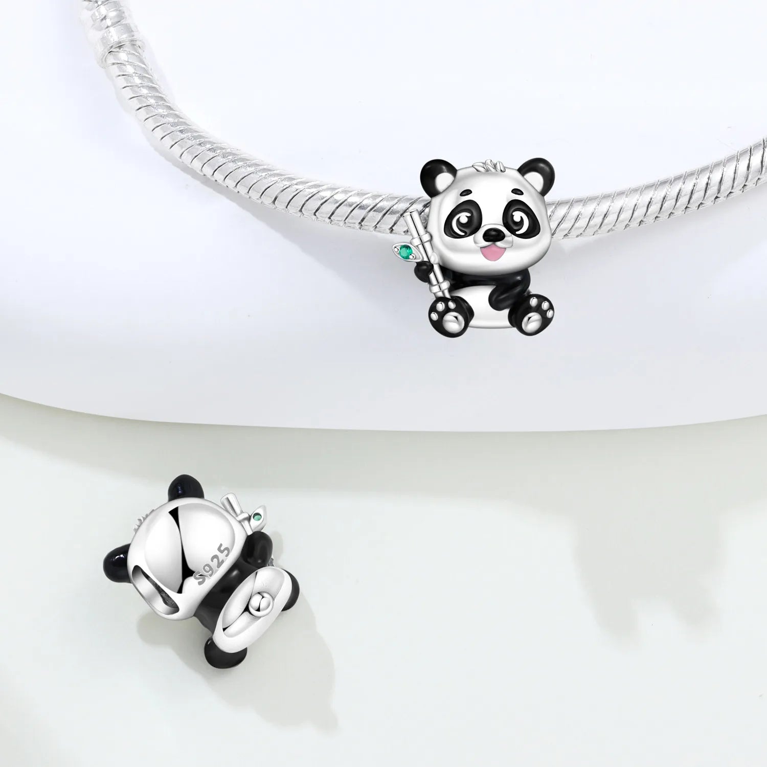 PANPOKI 925 Sterling Silver Cute Panda Animal Beads Original Pendants Bracelet Charm Jewelry Party DIY Trendy Gifts