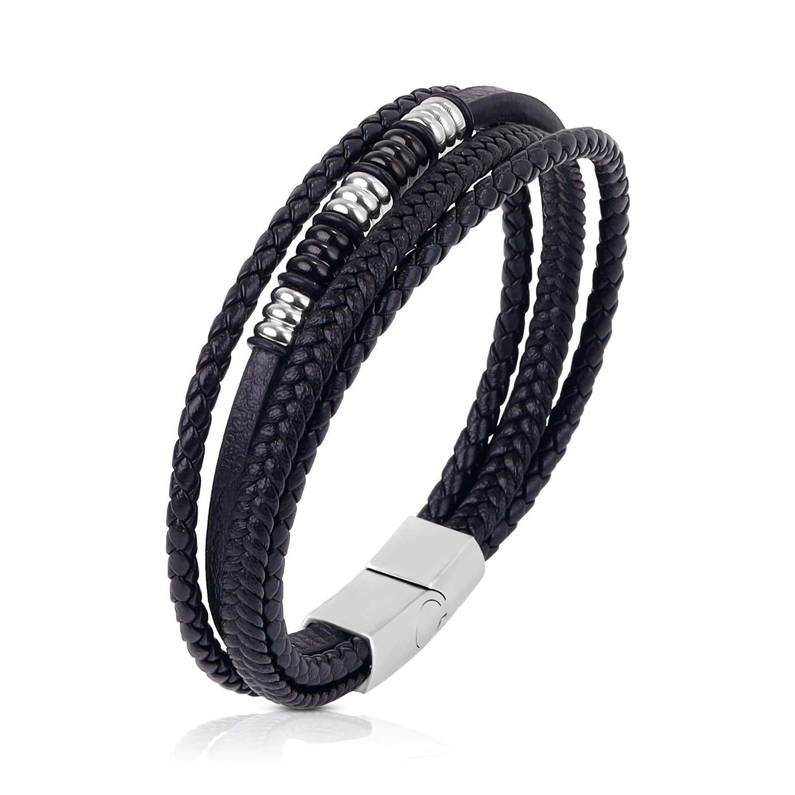 Luxury Stainless Steel Beaded Bracelet Fashion Men's Jewelry Classic Multilayer Braided Leather Bracelet Homme New Year Men Gift - Madeinsea©