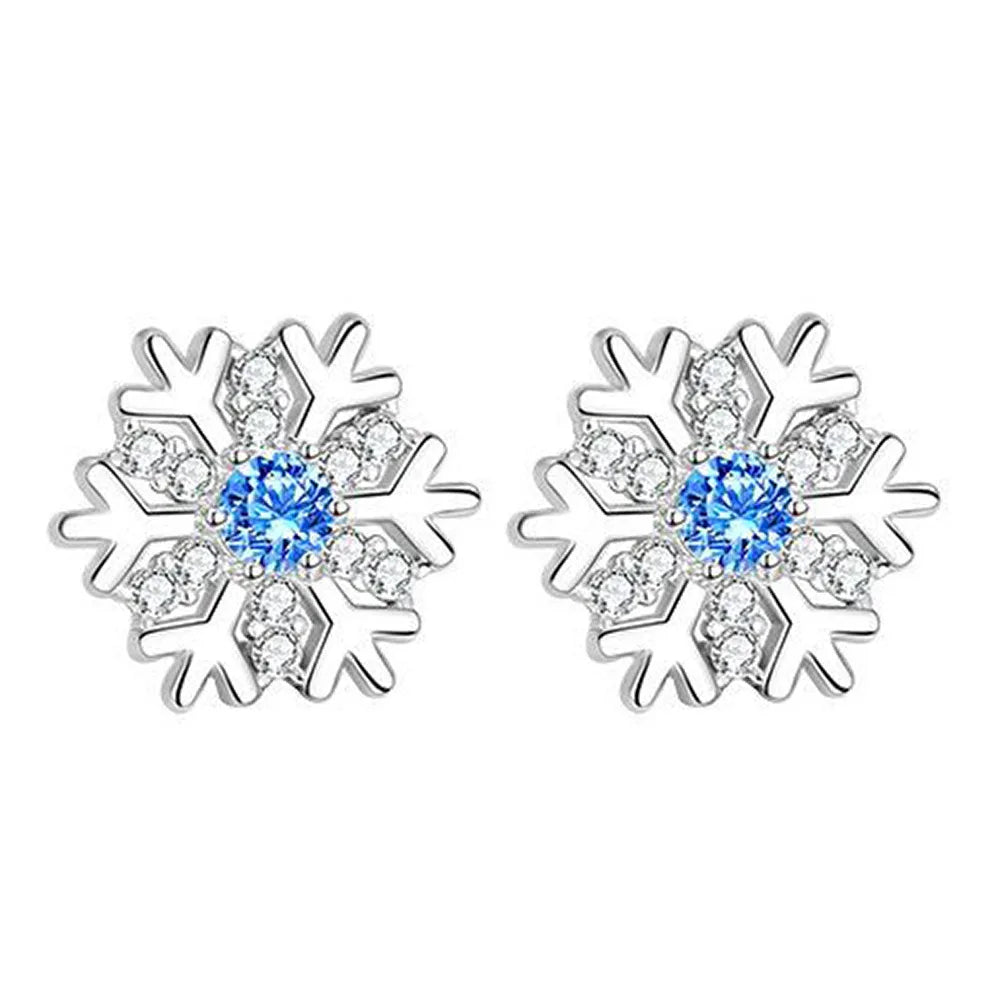 925 Sterling Silver Earrings Blue Zircon Snowflake Earrings For Women's Charm Jewelry Christmas Gift