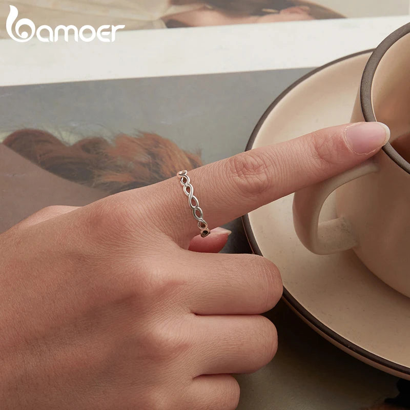 BAMOER 925 Sterling Silver Infinity Symbol Promise Ring, Tarnish Resistant Comfort Fit Wedding Band Ring Forever Love Knot Ring