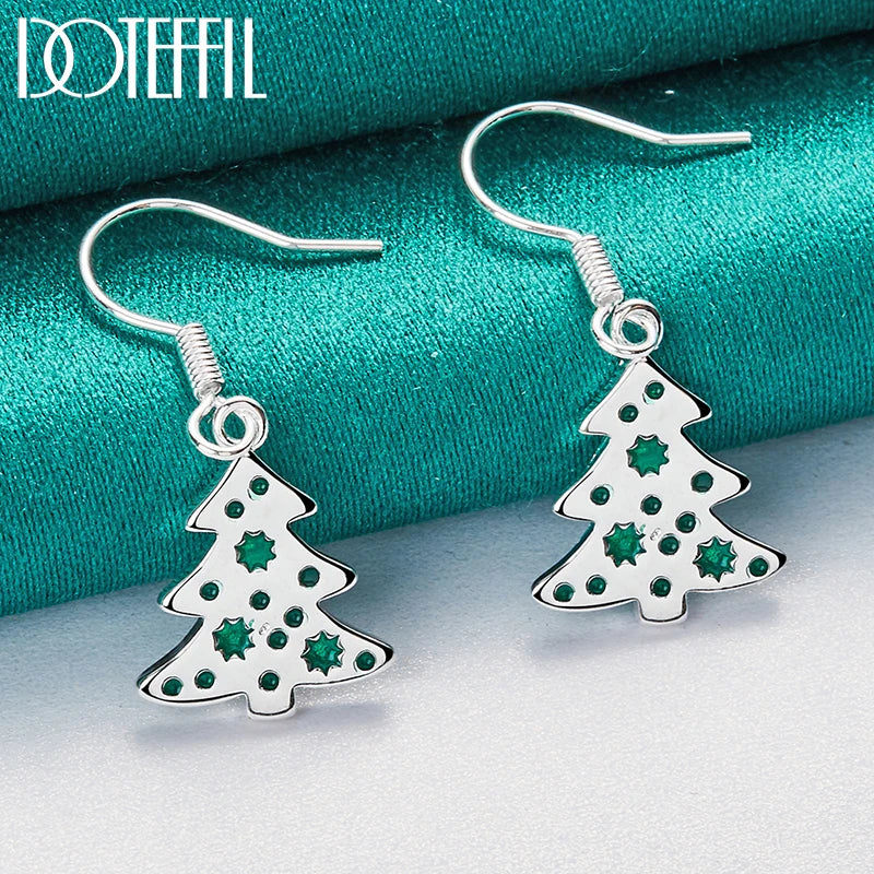 DOTEFFIL 925 Sterling Silver Christmas Tree Drop Earrings Charm Women Jewelry Fashion Wedding Engagement Party Gift