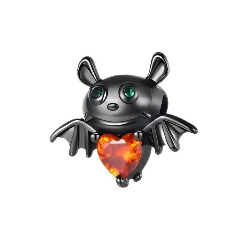 Halloween 925 Sterling Silver Skull Charm Luminous Pumpkin Bat Ghost Coffin Bead Pendant Ring Necklace Bracelet DIY Jewelry Gift