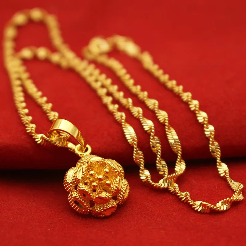 Color 18k Gold Necklace Short Chain Lovely Collarbone for Women Party Fine Jewelry Gift Real 24k 999 Yellow Gold Plated Pendant