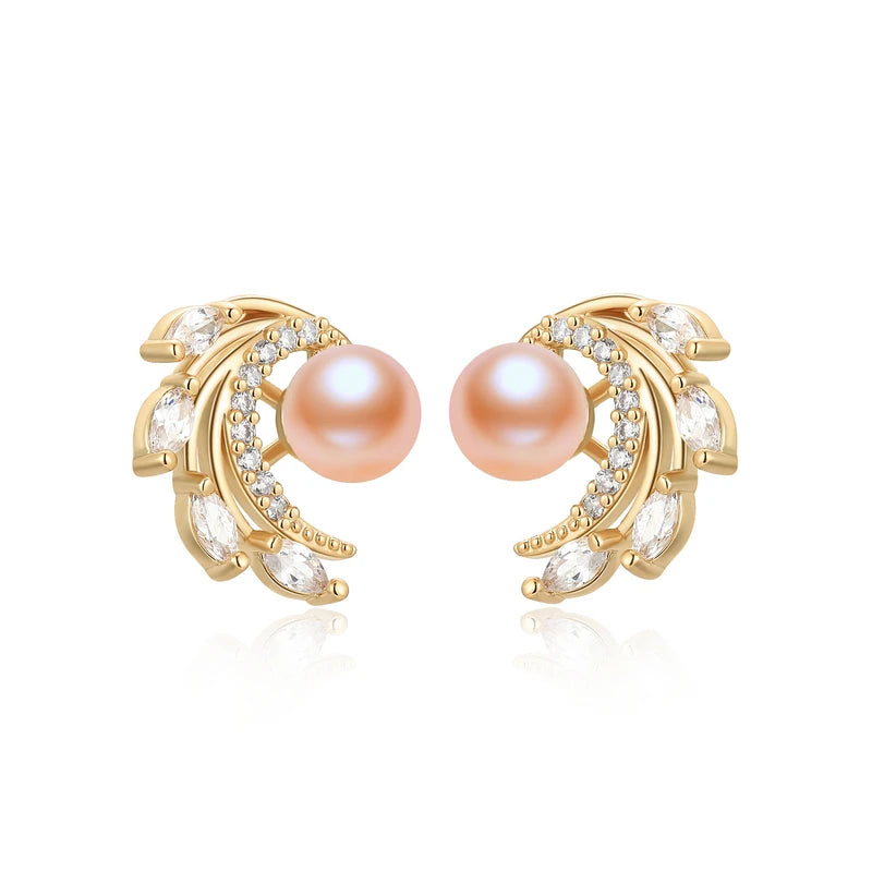 OXTAO Trendy Freshwater Pearl Stud Earrings Daily Wear Jewelry Valentine's Day Girlfriend Birthday Wedding Anniversary Gift