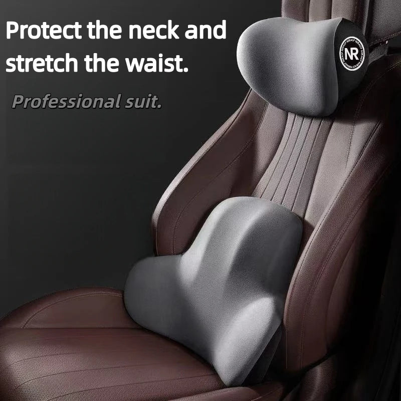Ergonomic Car Headrest Lumbar Support Set Memory Foam Neck Protection Cushion  Breathable Plush Cover Universal Vehicle Supplies