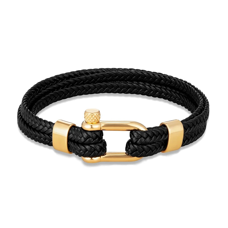 MKENDN Navy Style Men U-shape Shackle Bracelet Woven Multilayer Leather Bracelets For Women Stainless Steel Sport Buckle