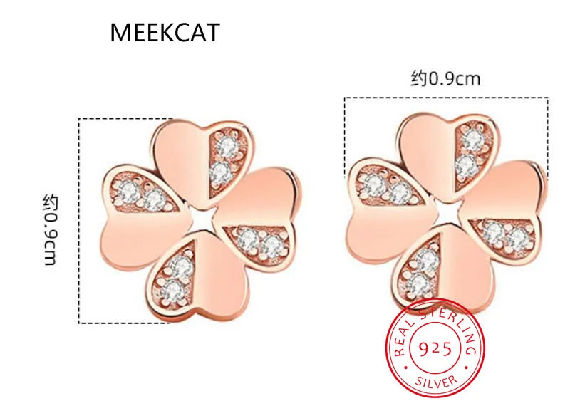 Real 925 Sterling Silver Zircon Clover Stud Earrings For Women Cute Fine Jewelry Minimalist Accessories