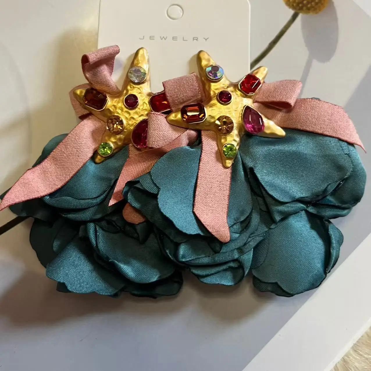 ZAA Personalized Trendy Resin Flower Water Drop Long Earrings