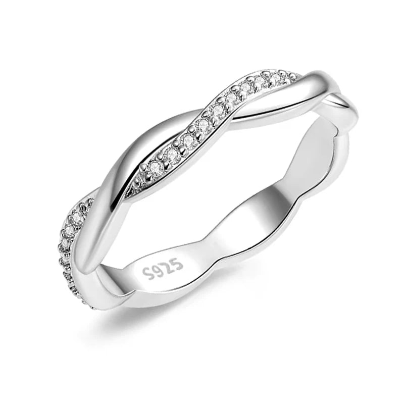 BAMOER 925 Sterling Silber Twisted Vine Zirkonia Eternity-Ring für Damen, 3 Farben