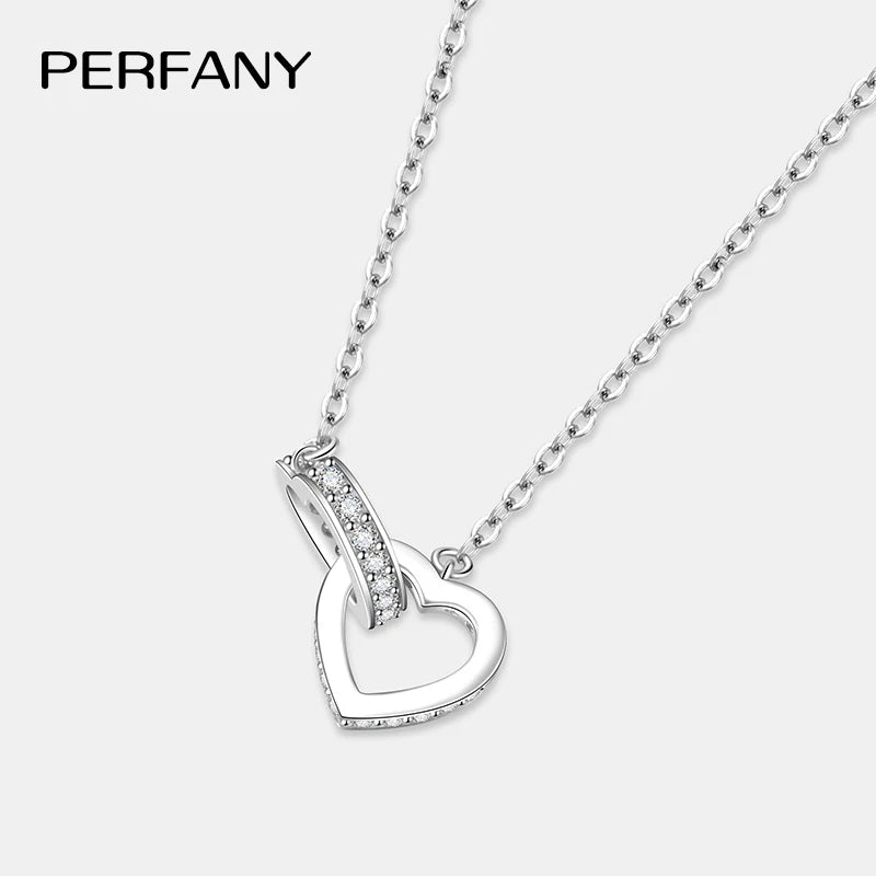 PERFANY All Moissanite Necklace for Women S925 Pure Silver Double Heart Design Laboratory Diamond Pendant Fashion Luxury Jewelry - Madeinsea©