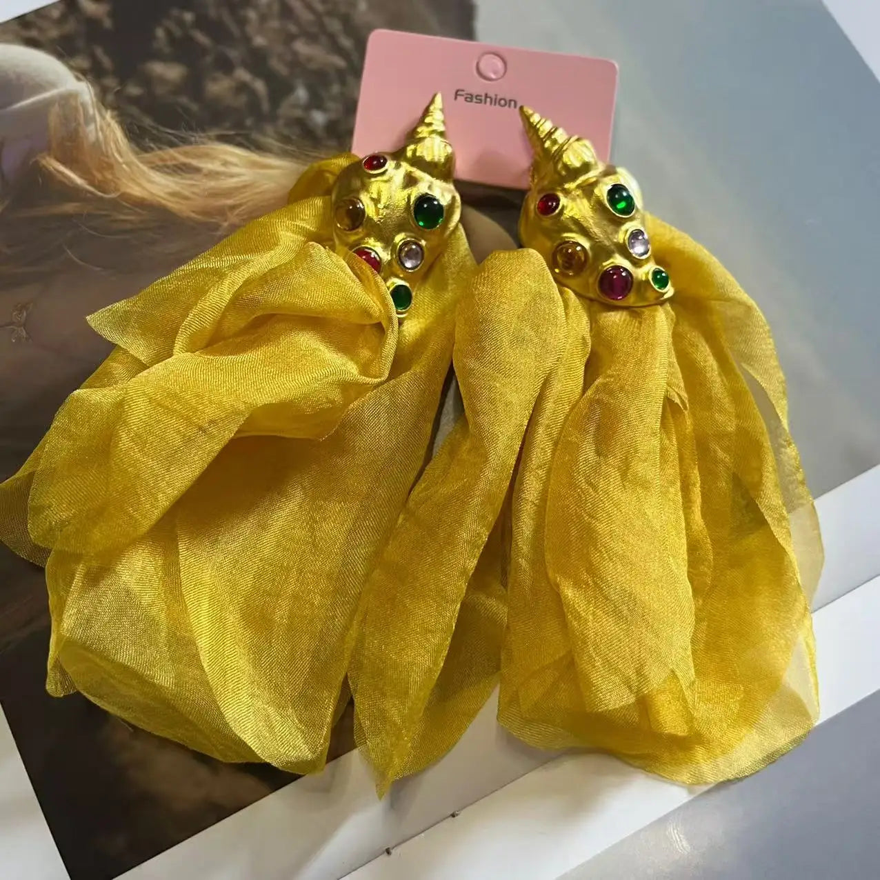 ZAA Personalized Trendy Resin Flower Water Drop Long Earrings