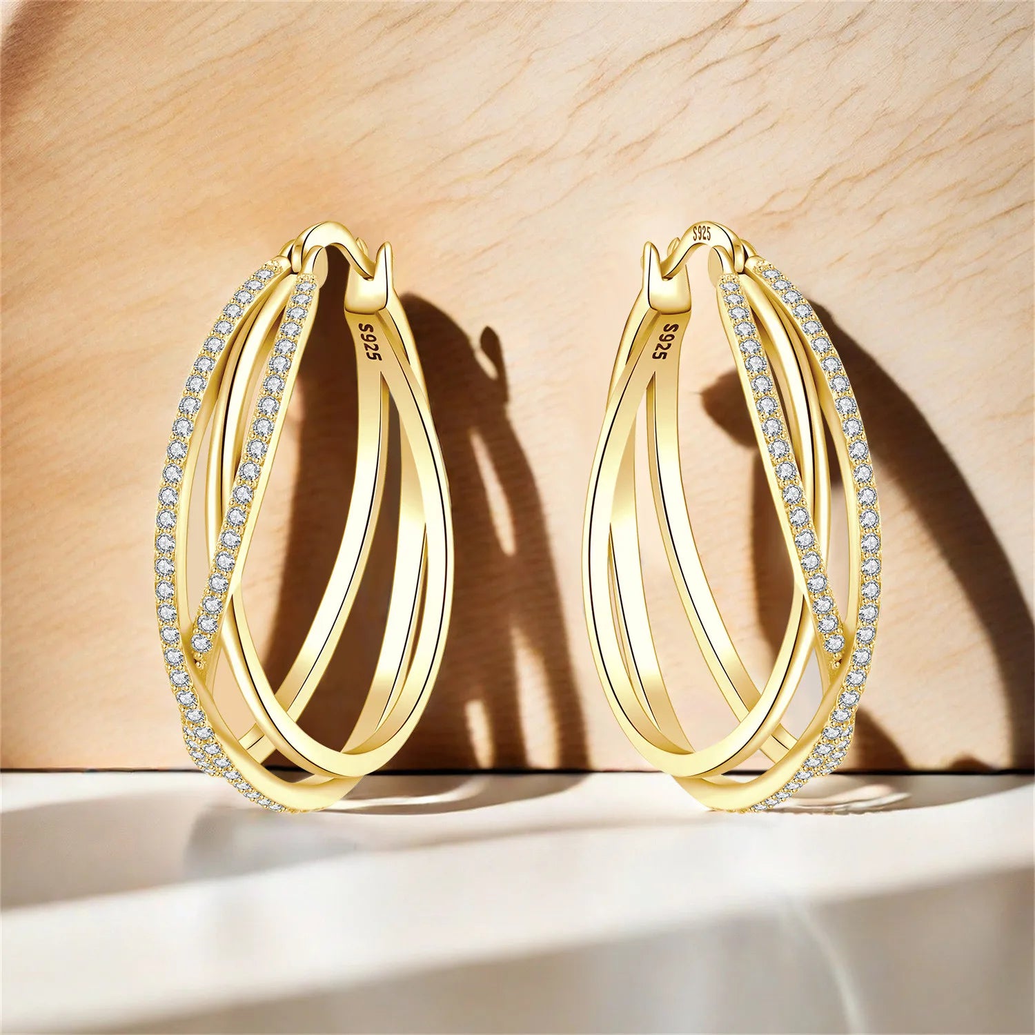 PANPOKI Original 925 Sterling Silver Curved Braided Large Earrings Women Hoop Earring Anniversary Jewelry Trendy Gifts