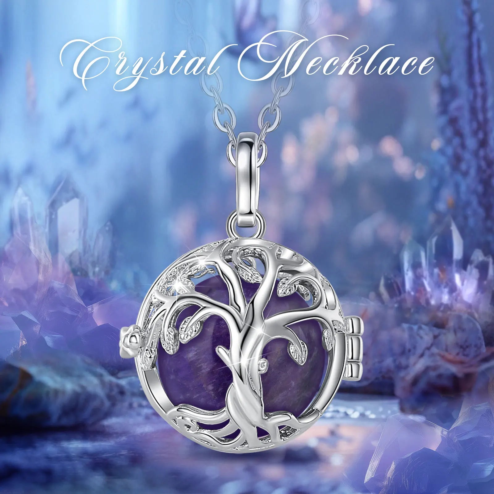 Collier cage améthyste Eudora Arbre de vie, pierre de cristal de guérison énergétique, pendentif obsidienne lapis, bijoux spirituels, cadeau de méditation