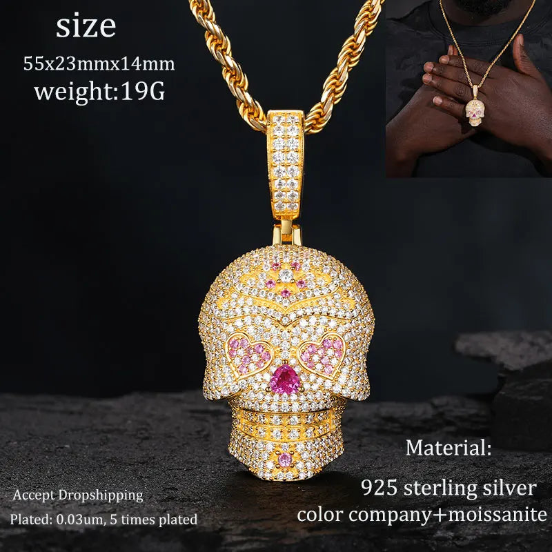 TUHE Unisex 925 Pipe Pendant Necklace Iced Out Moissanite Gold Silver Color Charm Hip Hop Fine Jewelry
