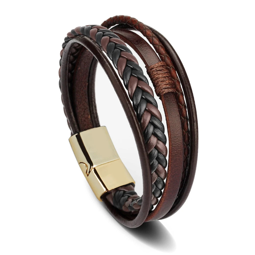 New Simple and Fashionable Leather Rope Bracelet Men's Alloy Magnet Buckle Five Strand Leather Handwoven Jewelry