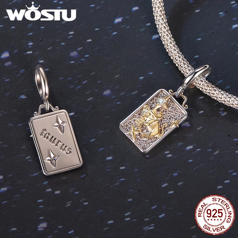 WOSTU 925 Sterling Silver Aquarius Pendant Zodiac Lucky Star Pedant Original  Fit for Women Bracelet Birthday Daily Fine Jewelry