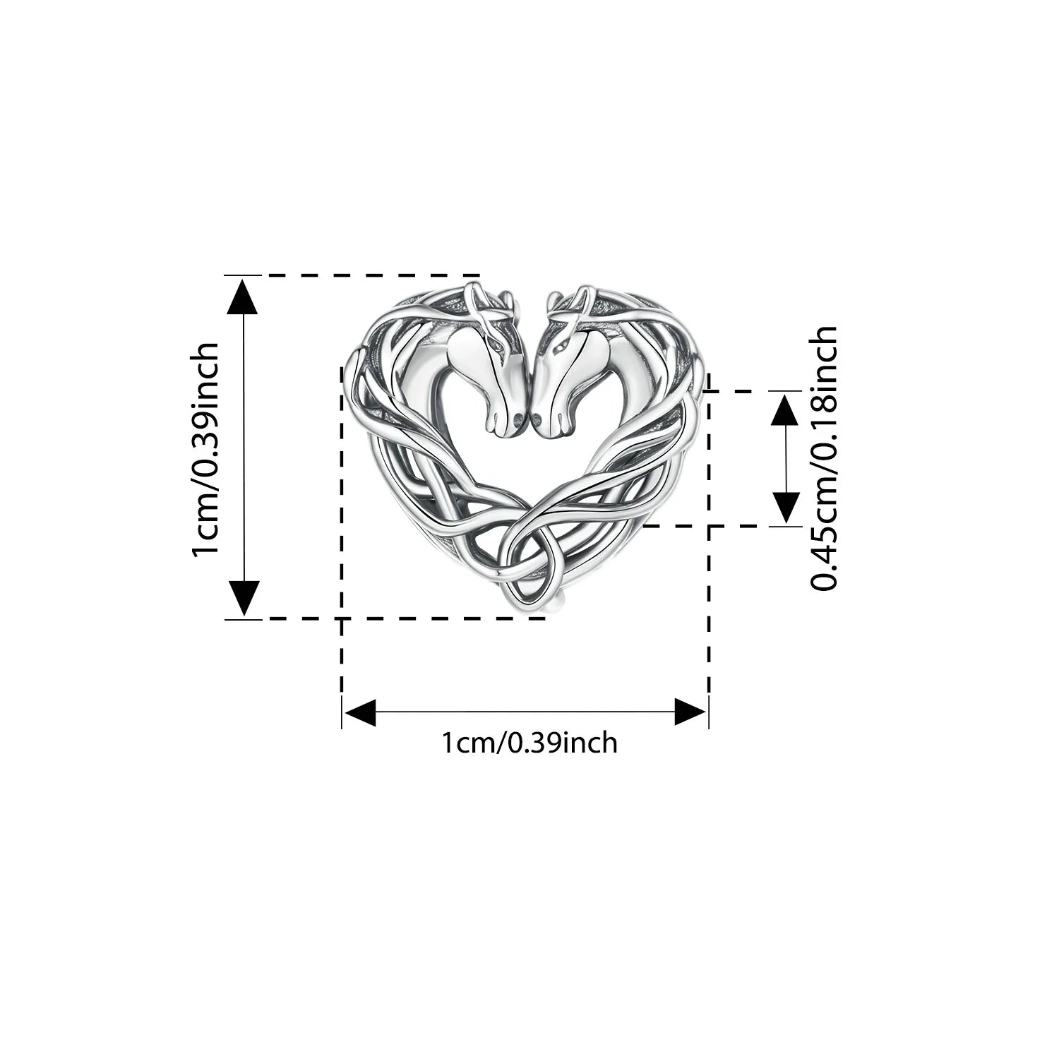 BAMOER 925 Sterling Silber Doppelpferde-Knotenperlen Retro-Herzanhänger für Damen Halskette DIY Schmuckzubehör