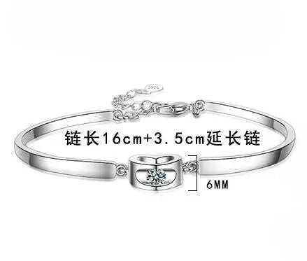 925 Sterling Silver Heart Cut Created Moissanite Diamonds Gemstone Bracelet Bangle For Women Fine Jewelry Pulseiras De Prata