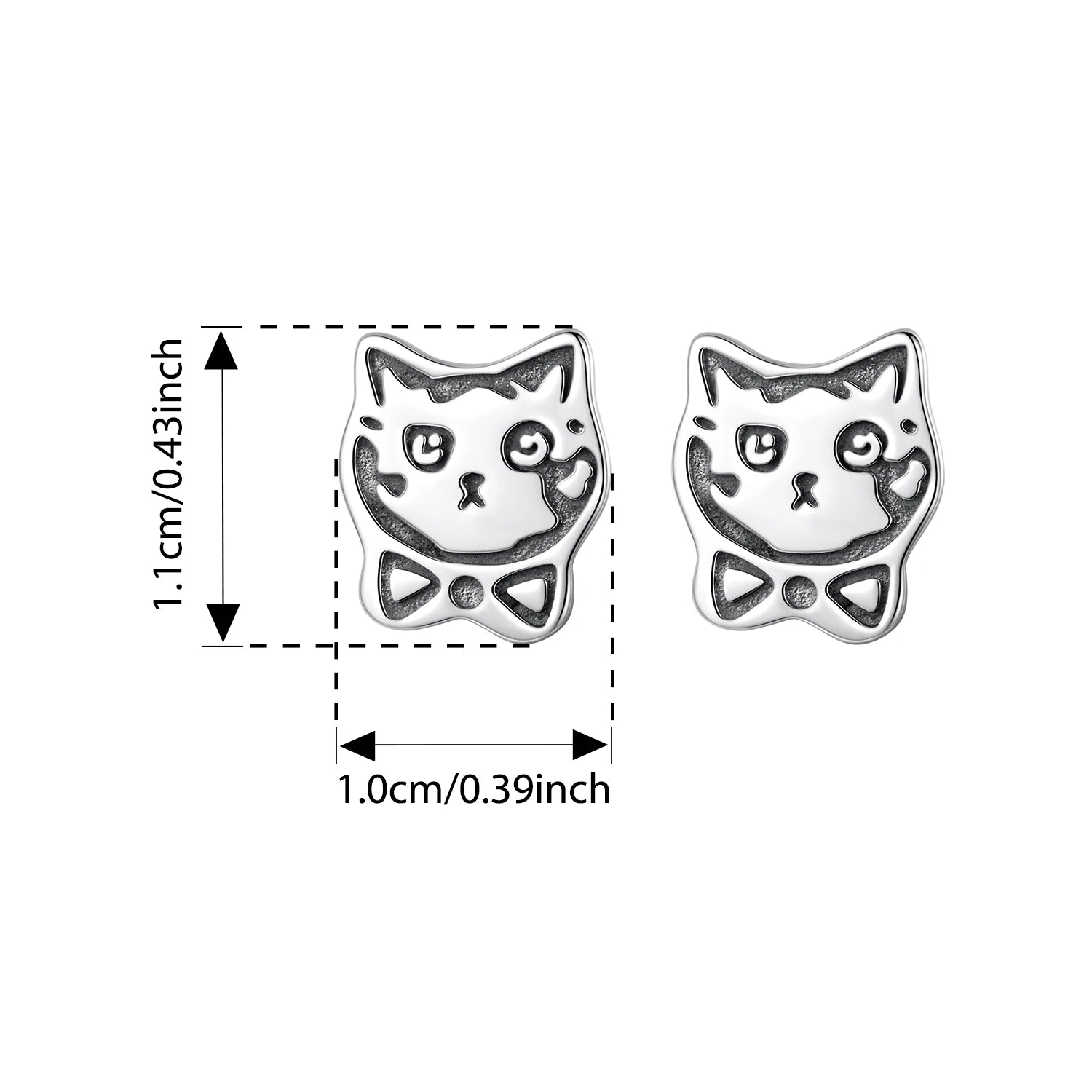 BISAER Real 925 Sterling Silver Cute Bowtie Cat Sud Earrings Lovely Pet Animals Stud Ear for Women & Girls Party Fine Jewelry