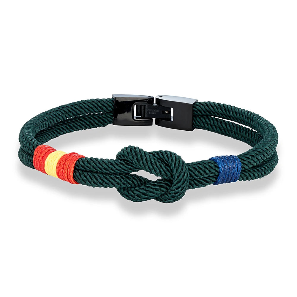 MKENDN Sailing Lanyard Double Wrap Square Knot Rope Bracelet Men Women Handmade Woven Design Spanish Flag Patriotic Jewelry