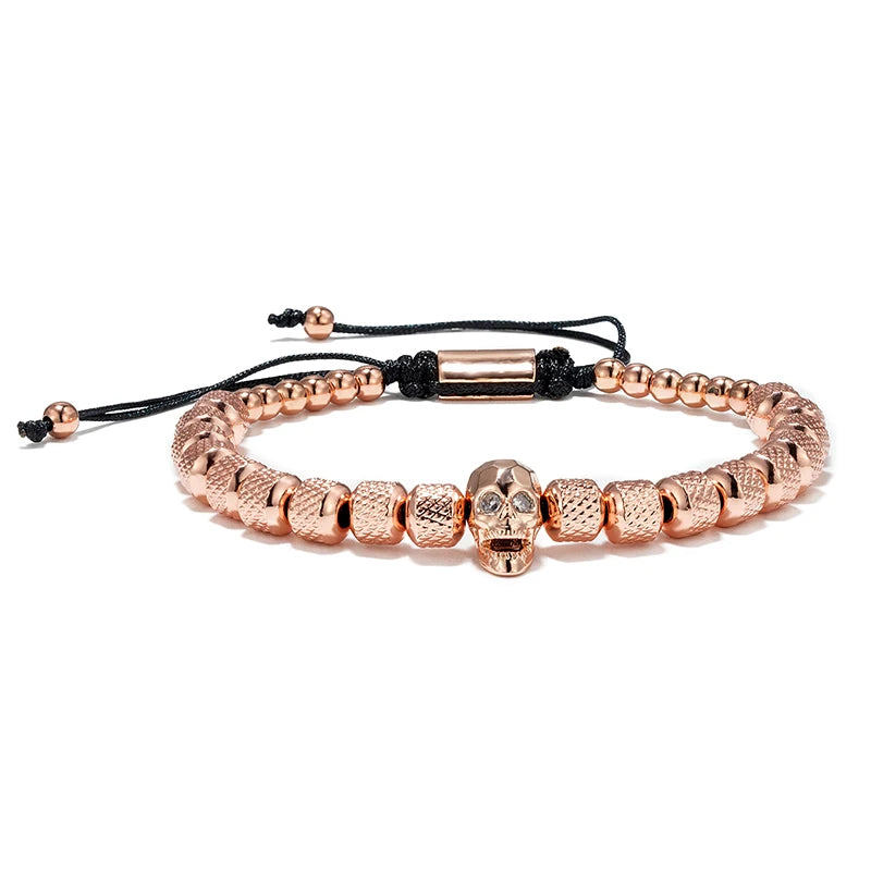 MKENDN Charm Micro Pave CZ Totenkopf Kopf Männer Armbänder Edelstahl Paar Handgemachten Schmuck Geschenk Acero Inoxidable Joyeria Mujer