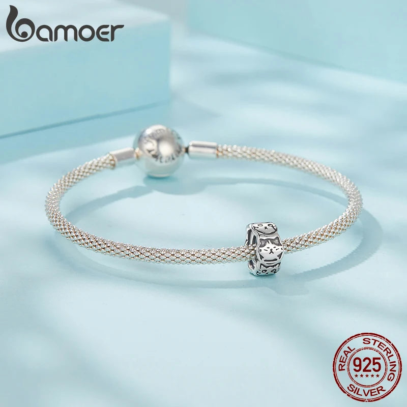 Bamoer 925 Sterling Silver Paw Print Silicone Beads Retro Pet Heart Charm for Women Teen DIY Lovely Bracelet Jewelry Accessories