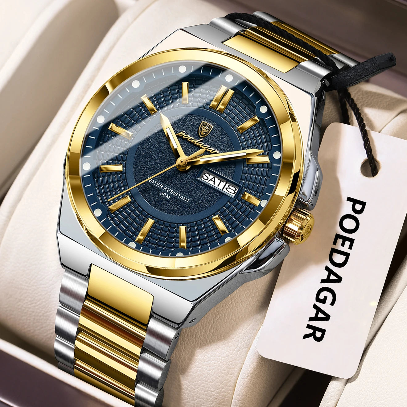 POEDAGAR Sport Original Men Clock Quartz Date Week Luxury Man Wristwatch Waterproof Luminous Stainless Steel Men's Watches Reloj - Madeinsea©