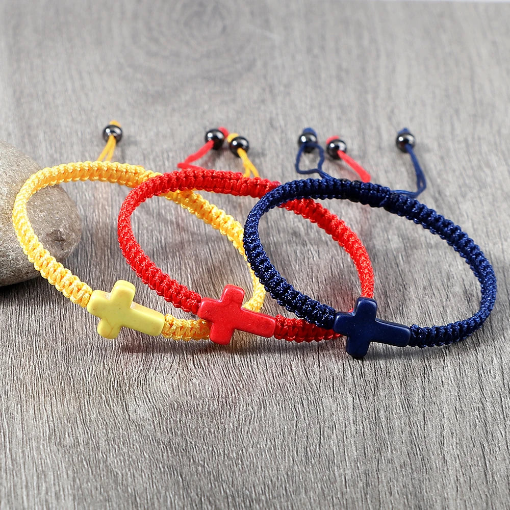 Hand Woven Jesus Cross Bracelet For Men Women Red Black Thread Braided Lucky Bracelet Fashion Couple Bracelet Friendship Jewelry