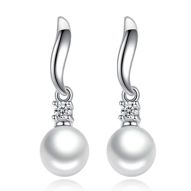Real 925 Sterling Silver Zircon Bead Freshwater Pearl Stud Earrings for Women Trendy Fine Jewelry Minimalist Accessories