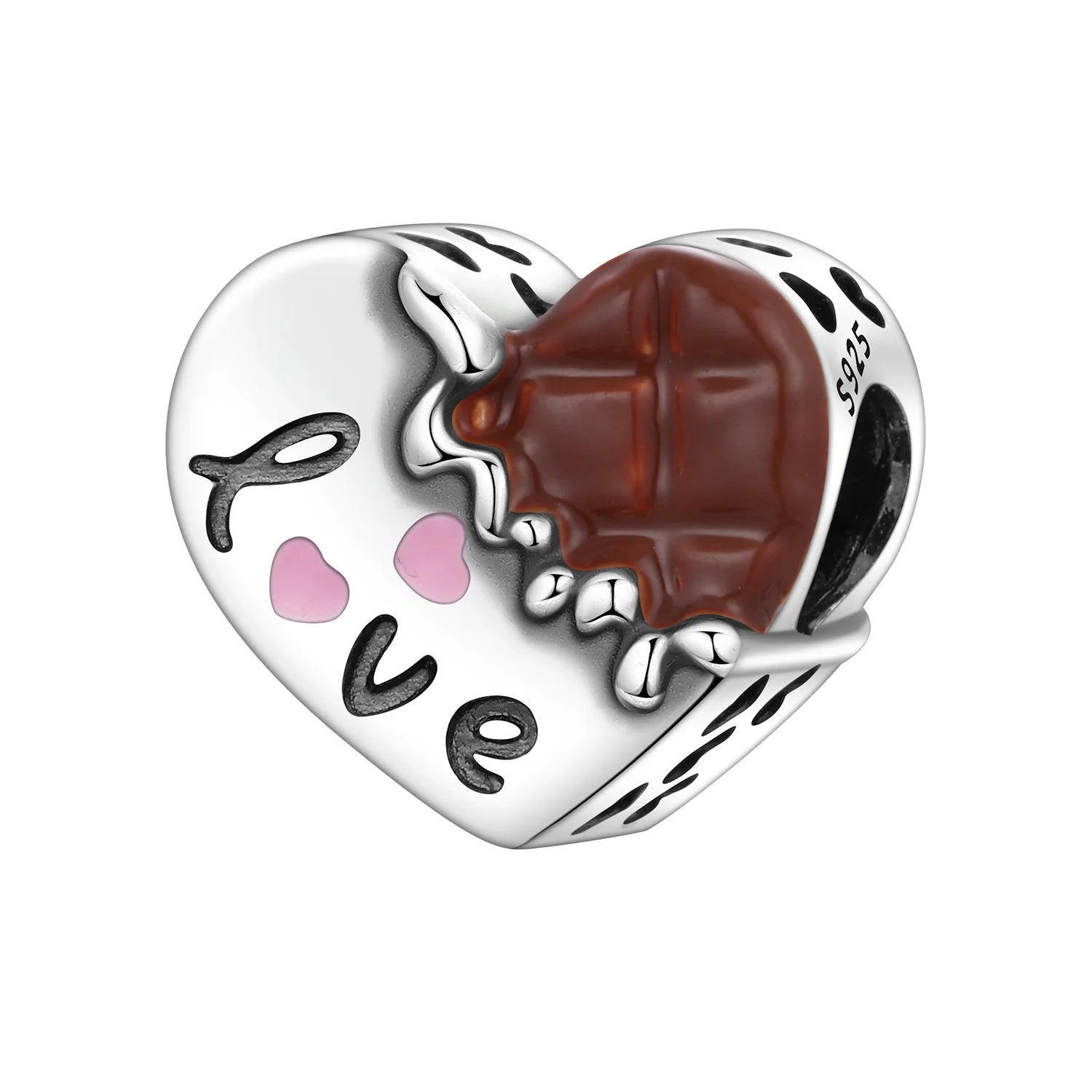 S925 Sterling Silver Heart Zircon Chocolate Coffee Pendant Charms Beads Fit Womans Bracelets Necklace DIY Party Gifts Jewelry