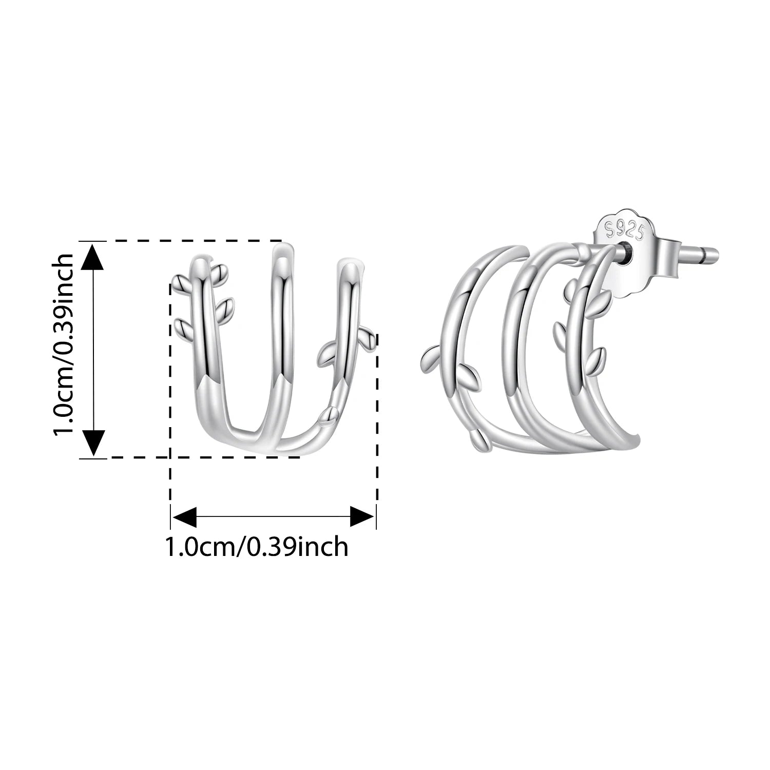 BISAER Solid 925 Sterling Silver Multi-layer Leaves Earrings Simple leaf Stud Earrings for Women Party Fine Jewelry ECE1897