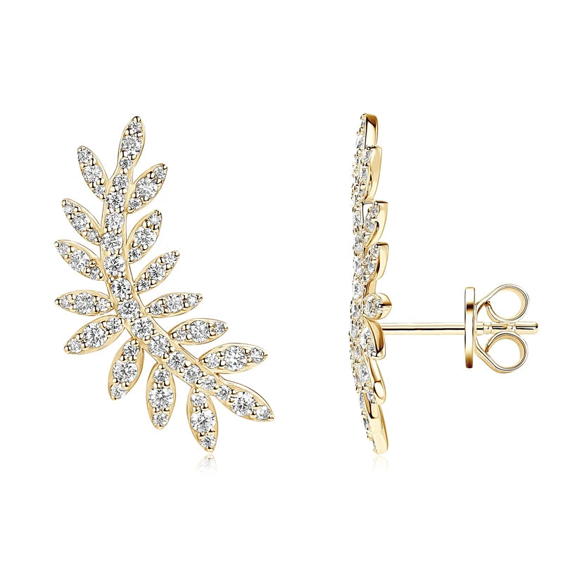 OXTAO Moissanite Leaf-Shaped Earrings For Women 925 Sterling Silver Glittering Diamond Earrings Stud Fashion Wedding Jewelry Gif