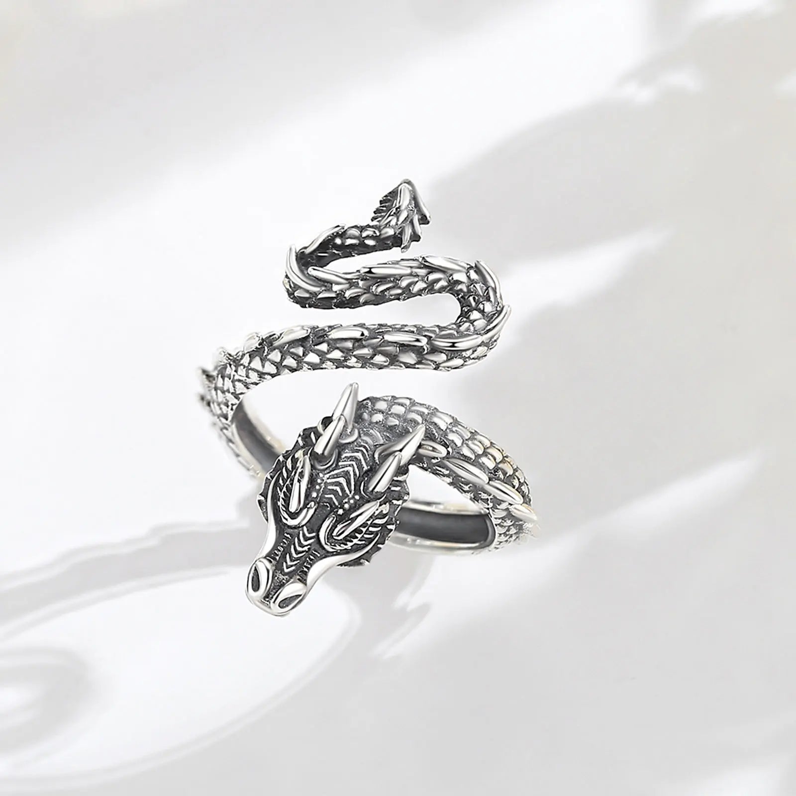 Eudora 925 sterling silver Dragon Adjustable Ring for Men & Women Vintage Gothic Snake Dragon Ring Jewelry Party Gift