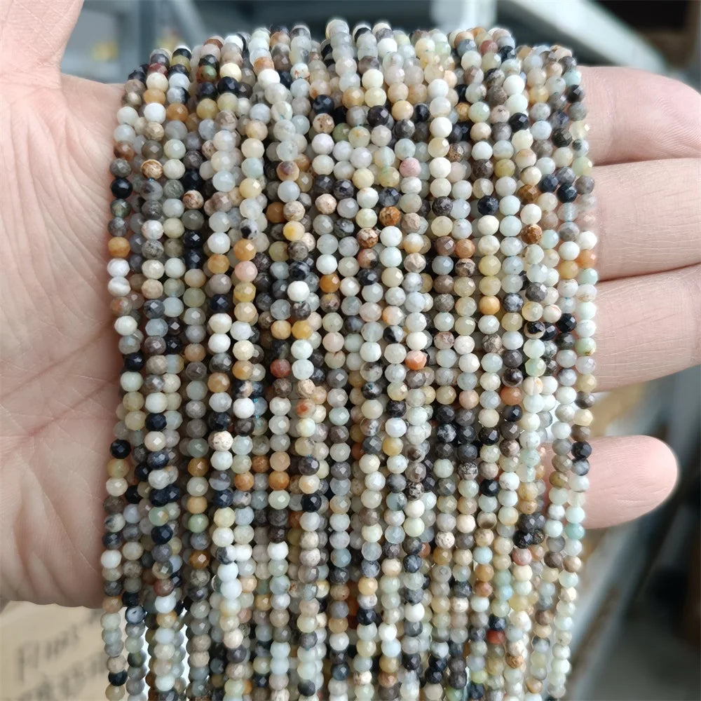 2 3mm Natural Labradorite Quartz Moonstone Crystal Stone Beads Round Faceted Loose Beads For Jewelry Making DIY Bracelet 15.5"