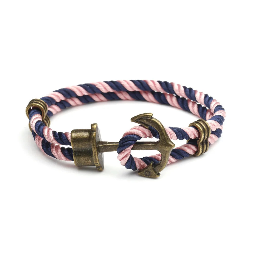 Retro Metal Anchor Bracelet Handmade Woven Double Strand Nautical Surfer Waterproof Rope Couple Jewelry Navy Style - Madeinsea©