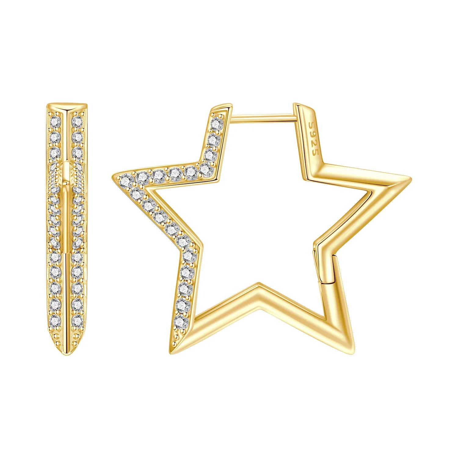PANPOKI Original 925 Sterling Silver Golden Pentagram Shining Earrings Women Hoop Earring Anniversary Jewelry Trendy Gifts