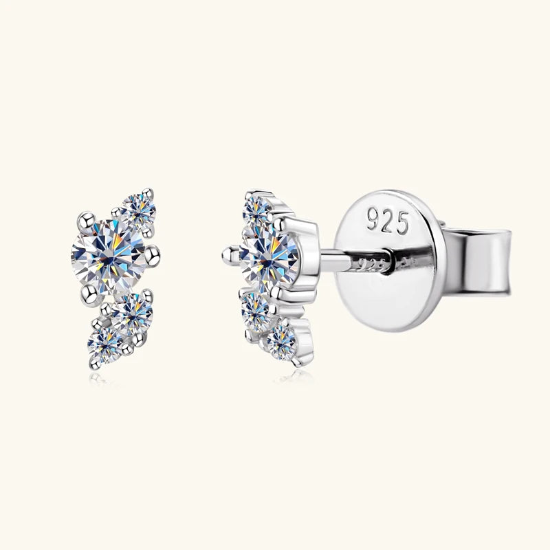 OXTAO Mini Studs Piercing Earrings Ladies Real 925 Silver Full D Color Moissanite Earrings Sparkling Lab Diamond Fine Jewellry