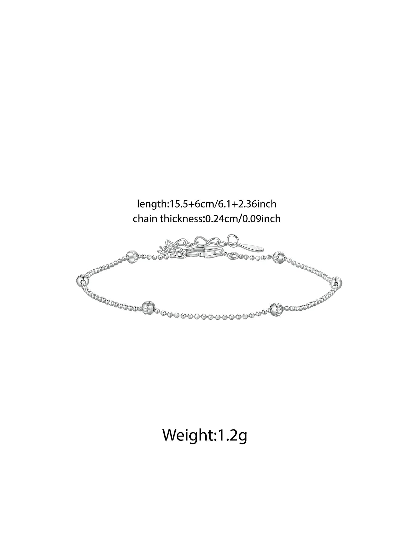 BISAER 925 Sterling Silver Carved Beads Bracelet Minimalist Round Bead Stackable Chain Plated White Gold for Women Fine Jewelry