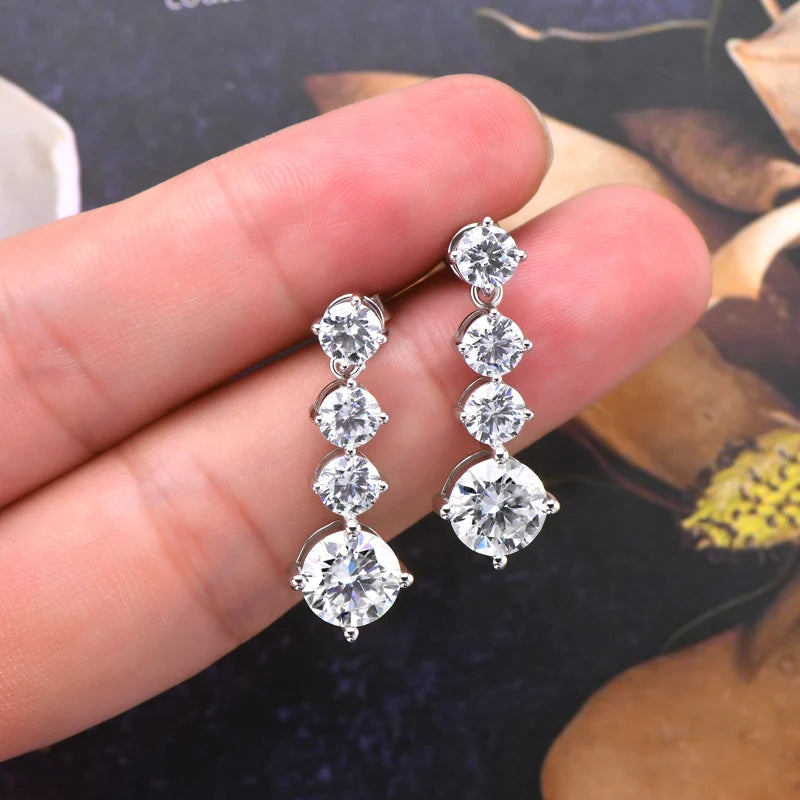 OXTAO Full Moissanite Drop Earrings Ladies S925 Sterling Silver Ear Stud Wedding Party Luxury Earring Jewelry Gift Wholesale