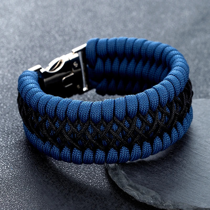 MKENDN Width Handmade Paracord Survival Bracelet Metal Buckle Outdoor Camping Rescue Emergency Rope Bracelet For Men Women Gifts