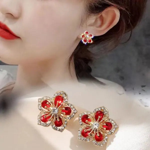 Christmas Red Zircon Crystal Bow Stud Earrings For Women Heart Shape Bowknot Christmas Earring Girl New Year Festival Jewelry
