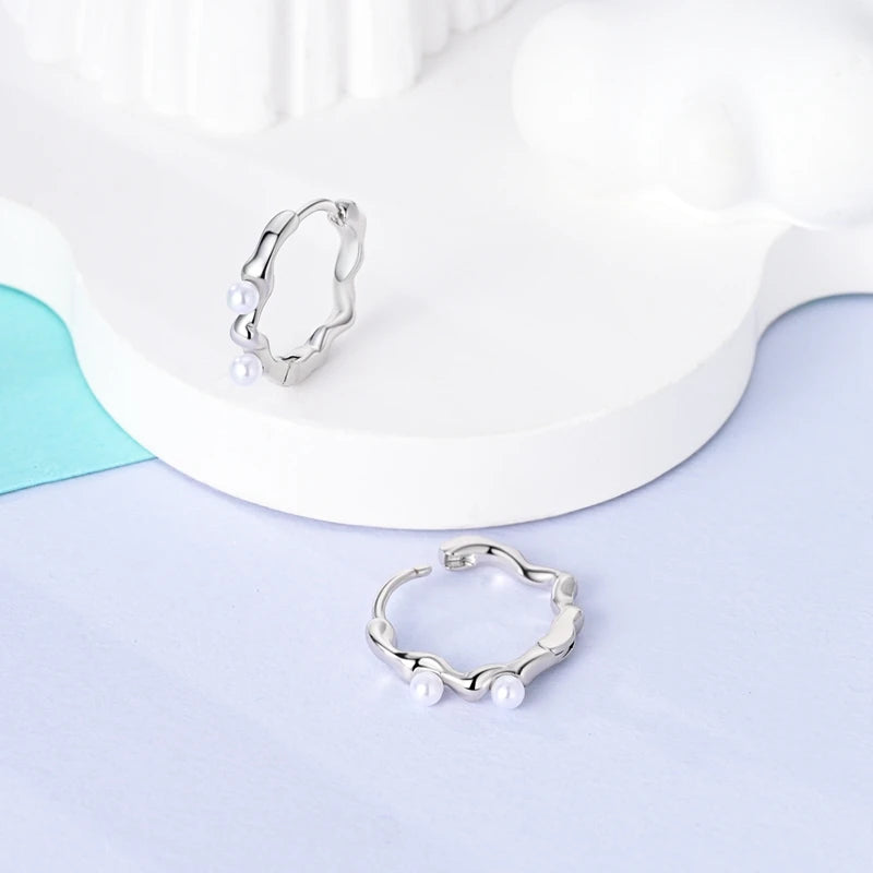 Classic Earrings 925 Silver Shining Pearl Hoop Earrings For Women Daily Wear Wedding Engagement Birthday Fine Party Jewelry Gift